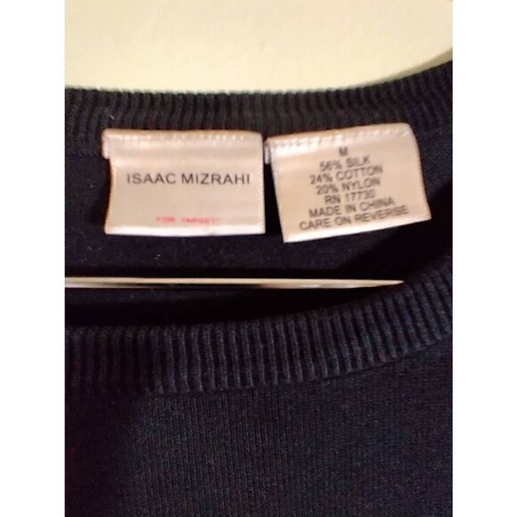Isaac Mizrahi Silk Cotton Medium Black Stretch Long Sleeve Sweater - Picture 3 of 6